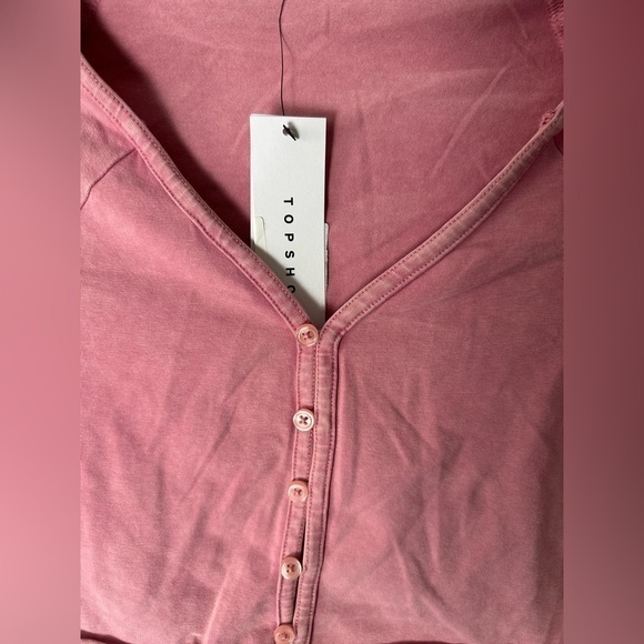 NWT Topshop Washed Button Through Crop Cardi in Pink - Picture 7 of 7
